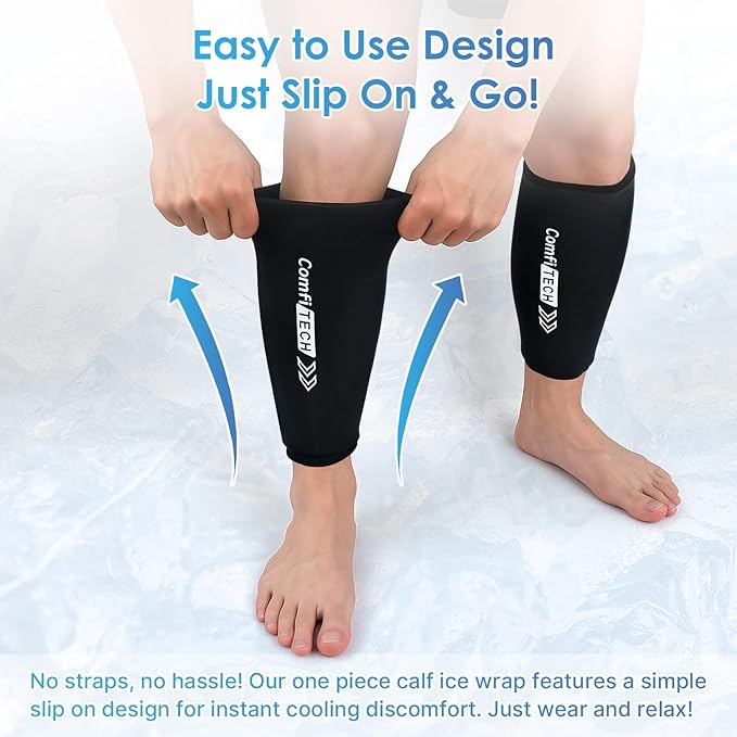 ComfiTECH Shin Splint Ice Pack Wrap 2 Pack, Reusable Leg Ice Pack Sleeve for Knee & Calf, Flexible Gel Cold Pack for Ankle & Arm, Hands-Free Design for Comfort and Support, Medium