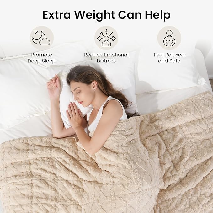 Weighted Blanket Twin Size 10lbs, Cozy Warm Adult Weighted Blankets for Sleeping and Calming, Classy Soft Jacquard Sherpa Weighted Blankets for Sofa Lounging and Bed, Beige, 48 x 72 inches