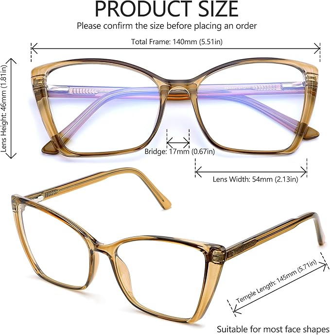 Blue Light Blocking Glasses for Women, Oversized Trendy Cat Eye Computer Gaming Glasses Anti Glare & UV Glare RF6204 (Coffee Brown Cateye Frame)