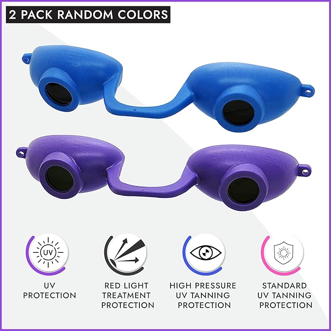 Super Sunnies Flex UV Eye Protection, FDA Compliant Tanning Bed Goggles, Red Light Therapy Glasses, 2 Pack