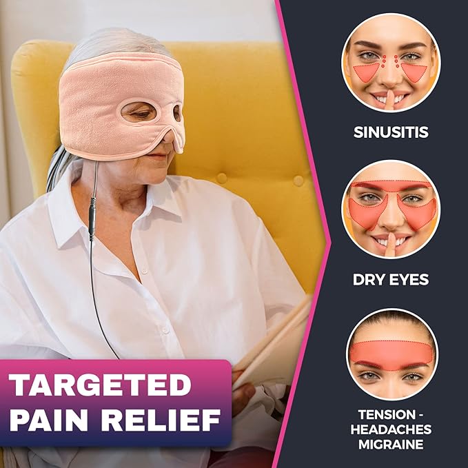 Moist Heat Sinus Pressure Relief Mask with 3 Heat Settings, Extra Large Face Heating Pad for Eyes, Sinusitis, Hormone Migraine, Tension Headache Relief