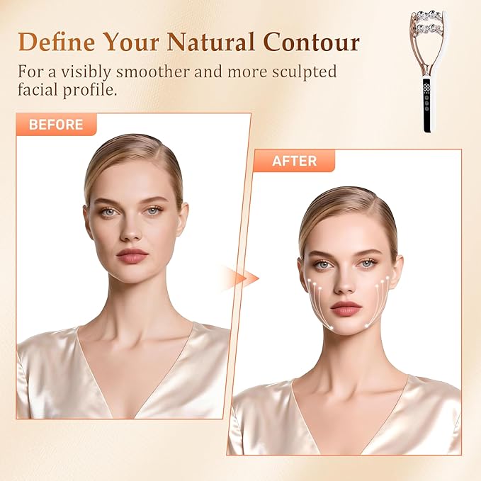 SZMDLX Microcurrent Facial Massager with LCD Screen, Electric Face Roller for Lifting & Toning, EMS Skin Tightening Device for Puffiness & Fine Lines, USB Rechargeable V-Shape Tool