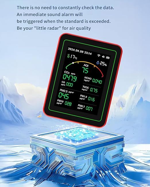 WiFi Air Quality Monitor,15-in-1 Smart Air Quality Tester with PM, CO2, CO, TVOC, HCHO, PM, AQI, Temperature & Humidity, Timer, Battery Powered, for Home & Office，Compatible Tuya/Smart Life App