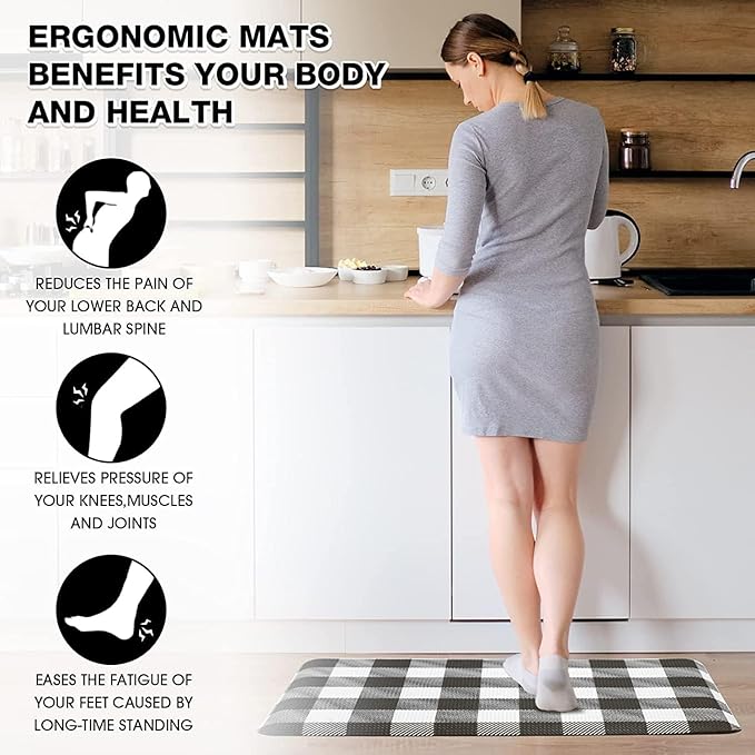 MAYHMYO Anti Fatigue Kitchen Rug Kitchen Floor Mat Cushioned Buffalo Plaid Kitchen Rugs and Mats Non Skid Waterproof Kitchen Mats for Floor Laundry Office Sink