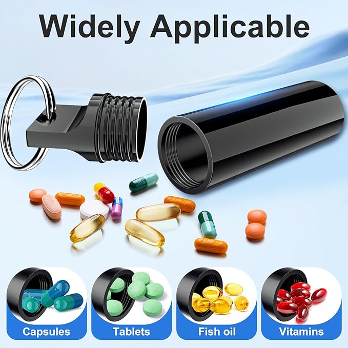 5 Pack Keychain Pill Holder, Portable Pill Organizer Small Pill Case for Purse, Waterproof Metal Pills Case Pill Keychain Container for Outdoor Camping Travel