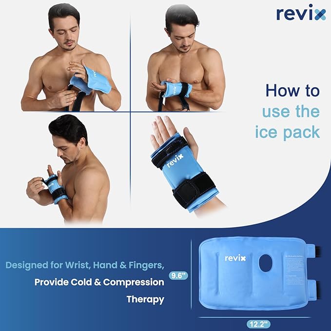 REVIX Wrist Ice Pack Wraps for Carpal Discomfort Soothing (2-Piece Set) Reusable Gel Hand Ice Packs, Cold Pack with Cold Compress, Promote Flexibility and Reduce Fatigue