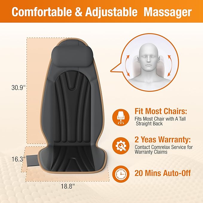 SLOTHMORE Vibration Back Massage Cushion with Heat, Back Massager Cushion with 5 Massage Modes, Heated Massage Pad for Office Chair & Home Relaxation