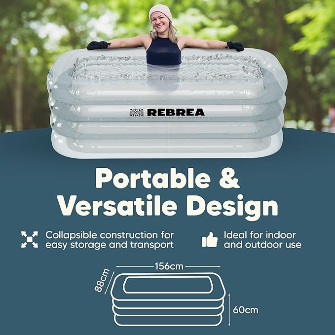 Inflatable Ice Bath Tub -XL Clear See Through - Ice Plunge Tub for Cold Water Therapy - Portable Cold Plunge Tub - Indoor & Outdoor - Inflatable Tub for Adults - Ice Tub for Athletes - Cold Tub