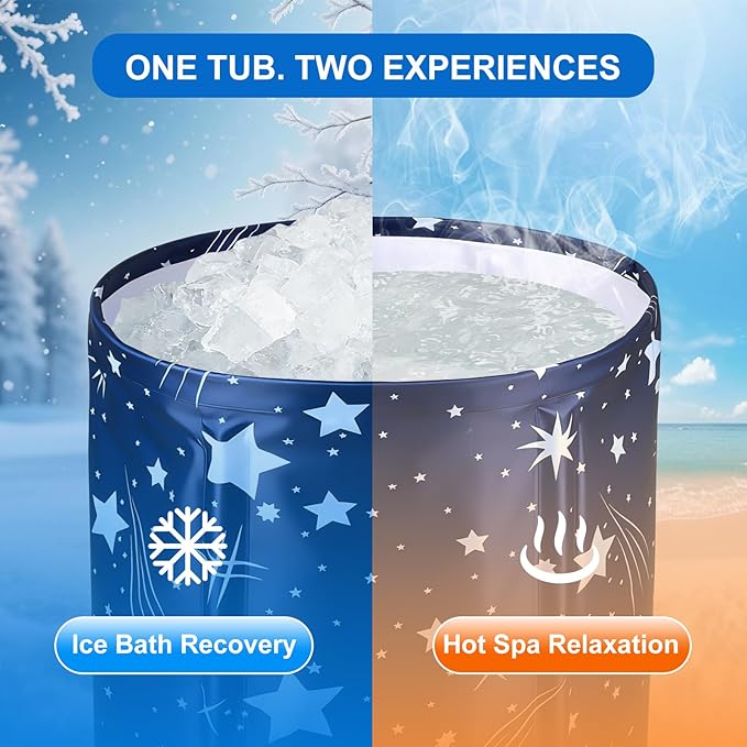STARBRILLIANT Portable Foldable Bathtub, Collapsible Adult Travel Bath Tub for Camping, Home & Spa, Space-Saving Storage, Durable PVC Material (Starry Sky B, 27inch)