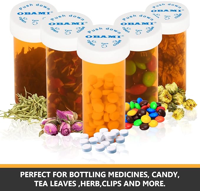 Plastic Medicine Pill Bottles with Child Resistant Caps - Push Down and Turn - Prescription Vial, Medicine Container, Pill Cases Dispenser Organizers (12pcs, 16 Dram)