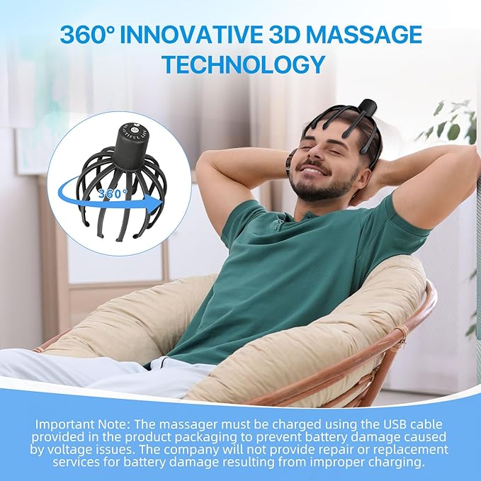 Head Massager Scalp Electric with 3 Modes, 360 Degree Head Massager Cordless Portable, Head Scratcher for Stress Relax