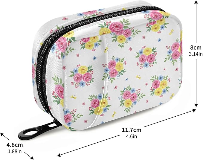 Summer Floral Pill Organizer Case Watercolor Color Flowers 7 Day Travel Pill Box with Zipper Portable Weekly Vitamin Medicine Supplement Holder Pouch Bag