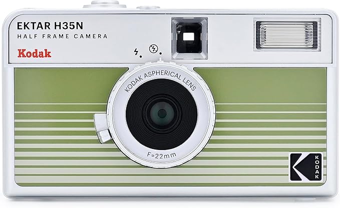 Kodak EKTAR H35N Half Frame Film Camera Bundle with Kodak Ultramax 400/24EXP 35mm Roll Film (Striped Green, Bundle)