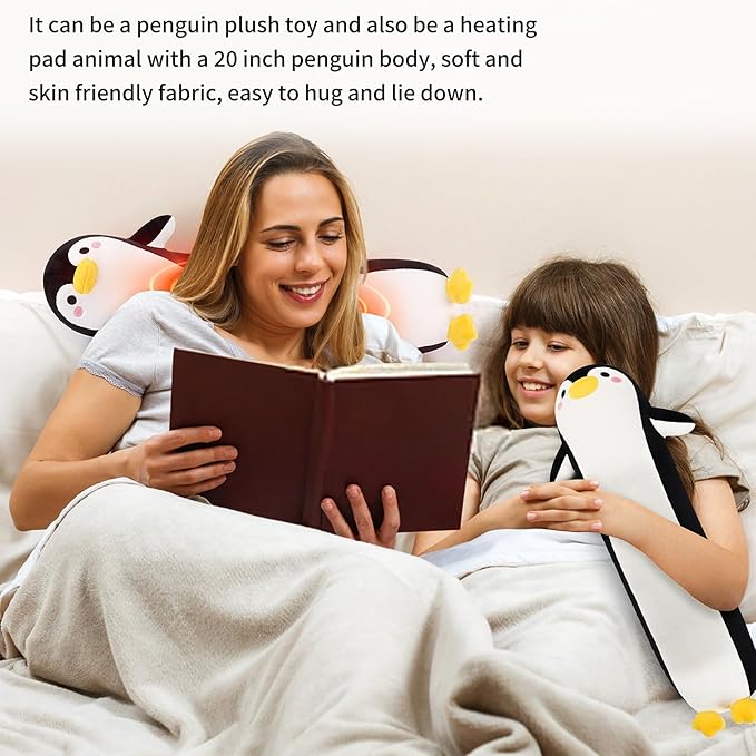 Penguin Heating Pad-USB Heated Plush Stuffed Animals for Period Cramps and Menstrual Pain Relief,20” Portable Electric Heating Pad,Built-Pocket Plushies for Women Girls Birthday Gifts