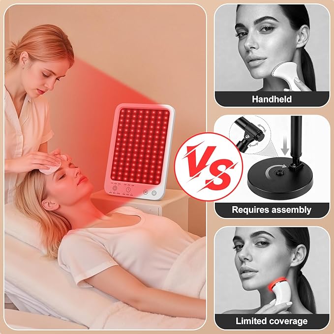 Red Light Therapy for Face and Body, Dual 660nm & 850nm Near Infrared Red Light Therapy Panel with Adjustable Stand and Timer, 3 Modes and 6 Brightness Levels,Ideal Gift for Family & Friends (white)