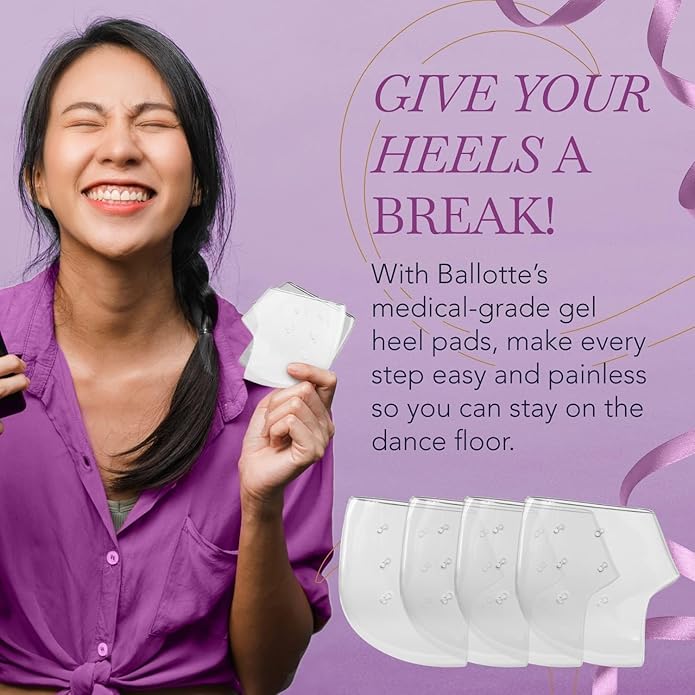 Ballotte Premium Silicone Heel Protectors for Shoes, Gel Heel Cups & Cushion Inserts for Women & Men, Cushioned Sole Cups for Plantar Fasciitis for Cracked Footbed Relief & Blister Prevention