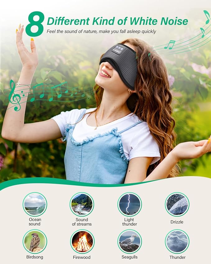 LC-dolida Sleep Headphones, White Noise Bluetooth Sleep Mask 3D Breathable Wireless Eye Mask for Timing, Sleep Mask with Bluetooth Headphones for Side Sleepers Travel,Cool Gadgets for Women Men(Grey)