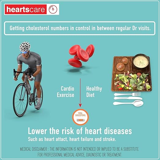 HeartsCare C1 Plus Total Cholesterol Meter Test Kit at Home with TC 10 count with 3D bluetooth HeartsHome app.