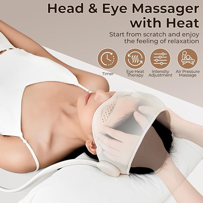 WELLPATH Electric Head Massager for Headaches, Eye Massager with Heat, Rechargeable Head and Eye Massage for Stress Relax, Fatigue, Ideal for Rest & Relaxation, Best Gift for Mom/Dad