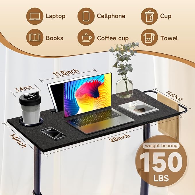 VTORY Adjustable Standing Desk for Walking Pad Treadmill, Desk for Bike/Cycling, Stand Table for Treadmill Walking Pad, Bike/Walking Pad/Treadmill Trainer Desk Stand, Attachment, Bar for Walking Pad