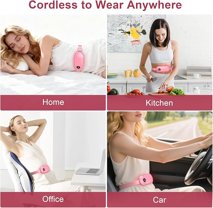 Heating Pad for Period Cramps, 3 Heat Levels and 3 Massage Modes, Portable Heating Pad for Menstrual Cramps, Electric Heat Belt, for Women and Girl Stocking Stuffers(Pink)