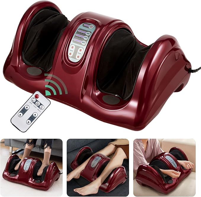 Giantex Shiatsu Foot Massager Machine, Deep Kneading Rolling Massage for Feet, Leg Calf Ankle, Electric Massager w/Remote, 4 Massage Modes, Burgundy