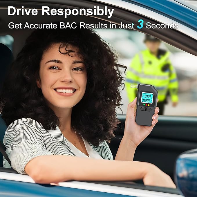 Breathalyzer, Portable BAC Tester with Digital LCD Display, Personal Breath Alcohol Device with 20 Mouthpieces, Compact Handheld Monitor for Home, Travel, Parties, Car, Easy Use