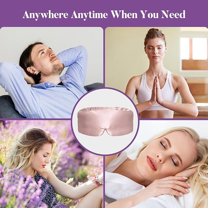 Purple Lavender Eye Mask, Weighted Sleep Mask for Dry Eyes, Microwave Heated Therapy, Adjustable Satin Eye Pillow