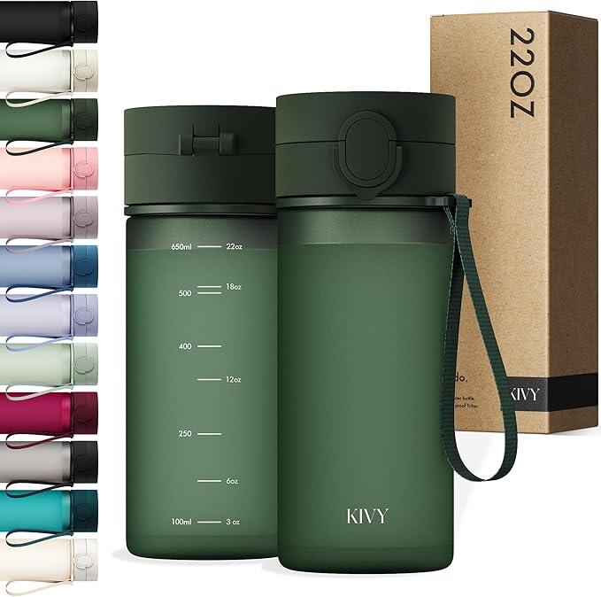 KIVY Slim Water Bottle 22oz with Leakproof Flip Lid [Lightweight & Shatterproof] - Small Drinking Waterbottle - Tritan Bottle Without Straw for School, Sport & Travel - Drinking Bottle - BPA Free