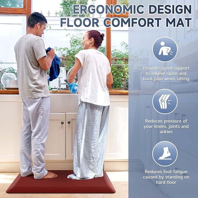 4/5 Inch Thick Kitchen Mats for Floor, StepRite Kitchen Rug for Standing Desk, Non-Slip, Thicker, Stain & Water Resistant, Comfort Anti Fatigue Floor Mat for Home, Kitchen, Office - Red,54 * 22''