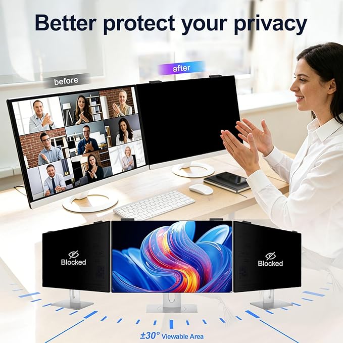 2 Pack 22 Inch Magnetic Computer Privacy Screen Filter for Monitor 16:10 Aspect Ratio, Removable Hanging Privacy Screen Shield, Anti Blue Light Filter, Anti-Glare Protector