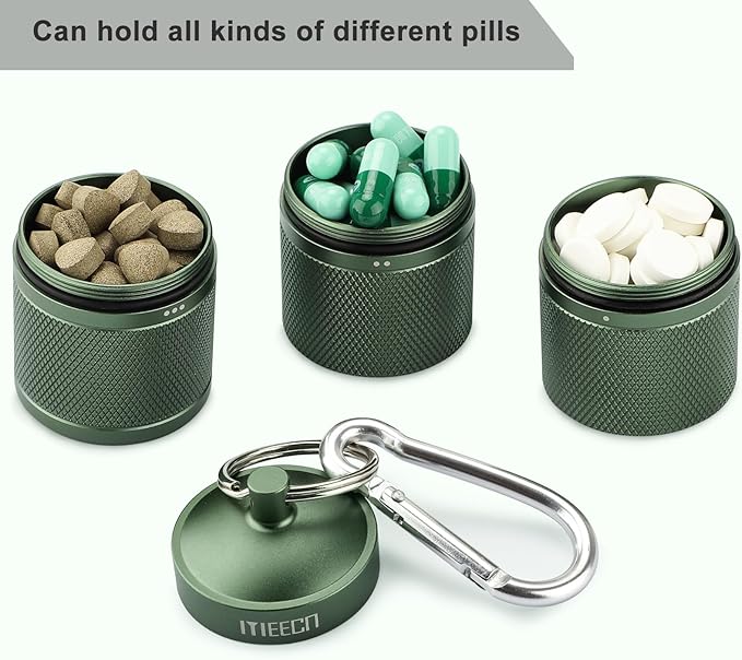 Three Layer Large Pill Organizer, Aluminium, Metal Dispensers, Waterproof, Can Store Pills Anything Sizes, Vitamins, Cod Liver Oil, Supplements and Medication (Green)