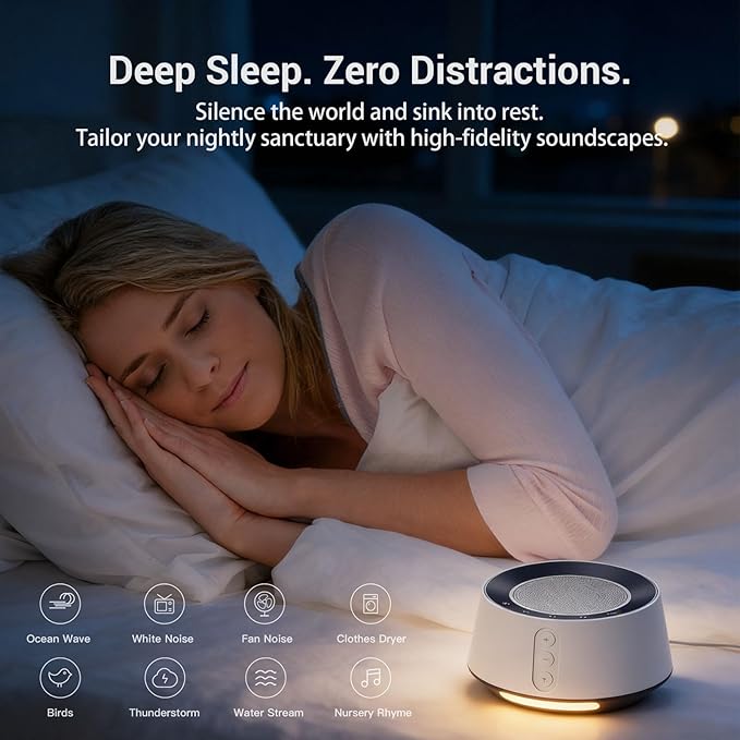 BGOVERSS White Noise Sound Machine with 20 Soothing Sounds, 10 Colors Night Light Sleep Machines Home Office Travel, 5 Timers and Memory Feature Sound Machine for Nursery Baby Kids Adults, Pink