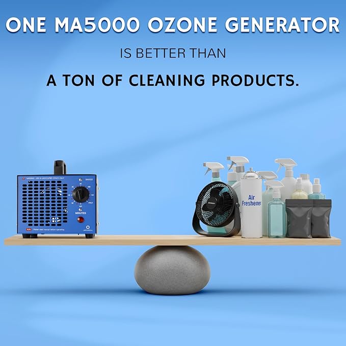 Airthereal MA5000 Commercial Ozone Generator, High Capacity Ozone Machine Odor Removal - Home Air Ionizers O3 Deodorizer for Rooms, Smoke, Cars and Pets, Eliminate Odors up to 2000sq.ft., Blue