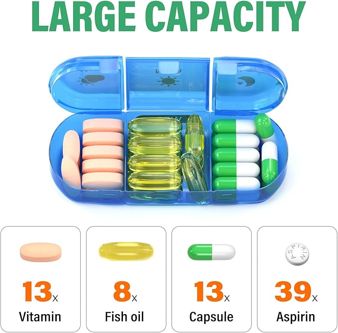 Weekly Pill Organizer 3X a Day, 7 Day Pill Box 3 Times, Portable for Travel Pill Case for Pills/Vitamin/Fish Oil/Medication/Supplements (3x7 Black+Rainbow)
