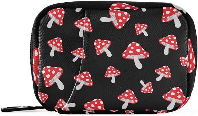 Pill Box Mushroom Cartoon 7 Day Pill Case Travel Pill Organizer Bag with Zipper Portable Weekly Vitamin Medicine Supplement Holder Pouch Bag