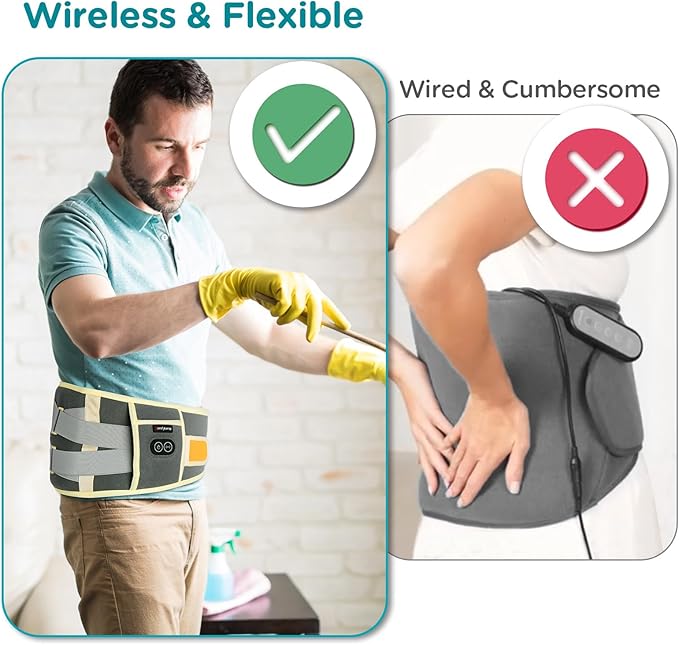 Comfytemp Cordless Heating Pad with Massager for Back, Portable Lower Back Massager FSA Eligible HSA Rechargeable Wireless Electric, Birthday Gifts for Women Men Mom Dad Seniors 30Auto-Off Grey Yellow