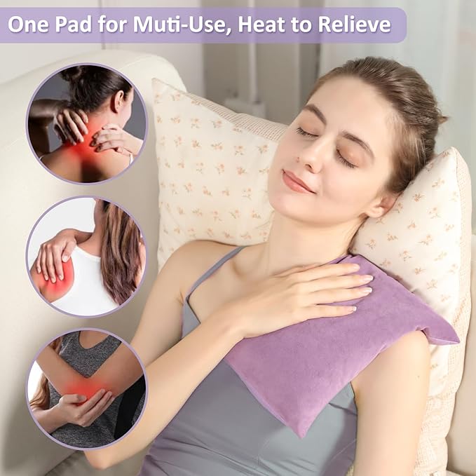 SuzziPad Heating Pad Microwavable for Reduce Discomfort with Washable Cover, 7 x12 Reusable Heat Pads for Shoulder, Belly, Elbow, Knee, Moist Heated Pack, Sore Muscle, Soothing Fatigue, Purple
