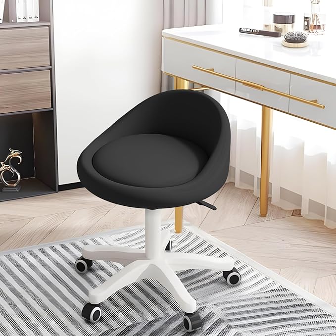 Rolling Stool – Ergonomic Swivel Seat, Adjustable Height, Ultra-Quiet Wheels, Padded PU Leather Cushion, for Salon, Office, Massage & Medical Use Black sap1