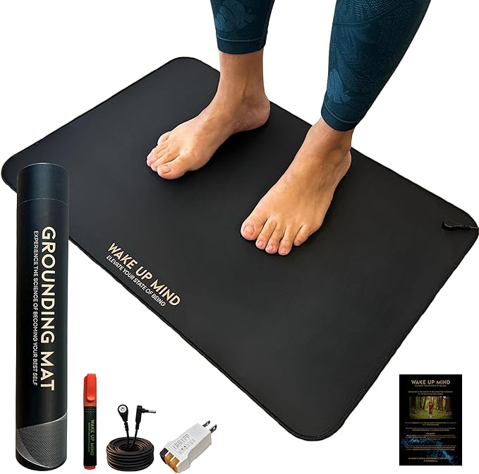 Grounding Mat for Feet – Indoor Conductive Earthing Mat for Desk, Floor or Bed – Non-Electric Passive Grounding Pad with Outlet & Tester.