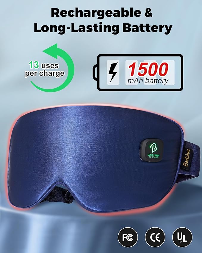 BeeVines Cordless Heated Eye Mask for Dry Eyes, Washable Heat Eye Masks for Blepharitis, Warm Eye Compress for Men & Women, 1500mAh Rechargeable Eye Warmer with Travel Pouch(Blue)