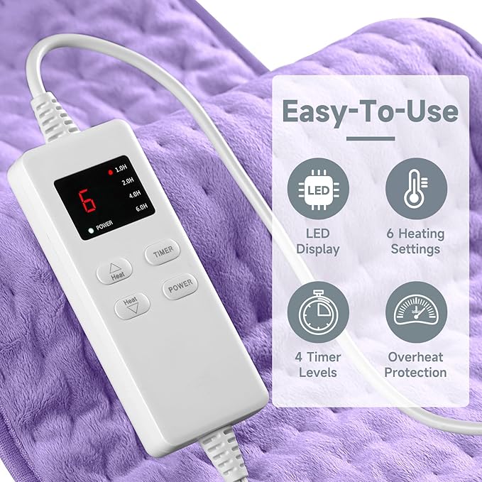 Heating Pad for Back Pain Relief & Cramps, KOT Heating Pads with Auto Shut Off Large, 6 Heat Settings Electric Heated Pad, Mothers Day Gifts for Mom Women, 12" x 24"