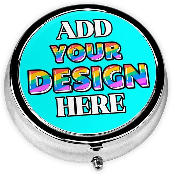 Custom Travel Pill Box, Medicine Pill Organizer Case Container Travel Pill Holder Vitamin for Boxes Med Wallet Portable Mini Pastillero Round, Cyan, Personalized Gifts