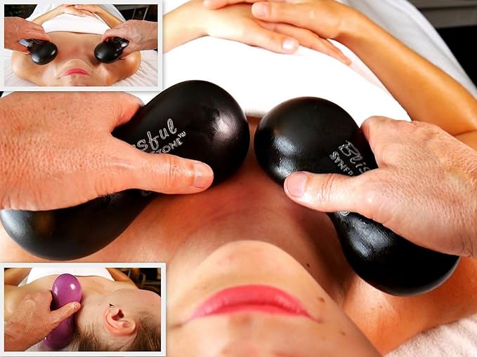 Blissful (Basalt Black)(Set of 2) Synergy Stone - Contoured Hot Stone Massage Tools - Deep Heat for Muscle Tension Relief - Relaxing and Therapeutic - Matte Surface for on Skin with Oil only