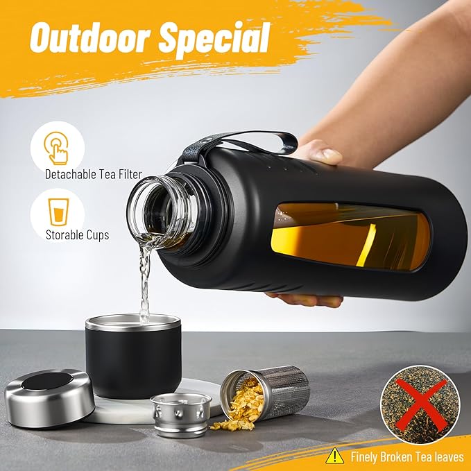 67oz Half Gallon Water Bottle,Anti-Scalding and Anti-Slip Big Water Bottle,Tea and Water Separation Independent Compartment,Water Jug for Men,Suitable for Gym, Climbing, Camping