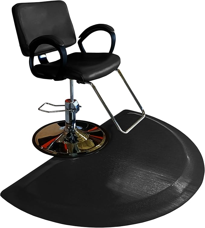 Rhino Mats, Rhino Hide Salon Mat, Non-Slip Standing Cushioned Comfort Anti-Fatigue Mat for Salon, Barbershop, or Spa (Black, Semi-Circle 3' x 3.5' x 1/2")
