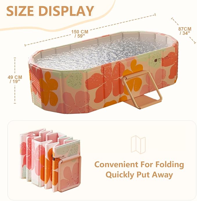 Gets 59" XXL Oval Ice Bath Tub For Athletes,Portable Bathtub for Adults Foldable Soaking Standing Hot Bath Tub for Shower Stall,Separate Family Bathroom SPA (Pink,59"×22"×19")