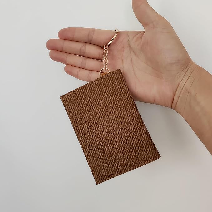 Birth Control Pill Case Wallet PU Leather Medicine Holder Keychain (Brown)