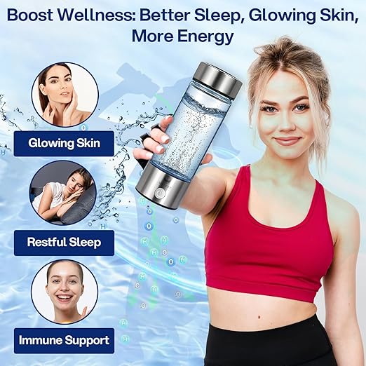 AQUSOFT 14.2 oz/420ml Portable Hydrogen Water Bottle with SPE-PEM Technology Type-C USB Rechargeable Hydrogen Water in 3 Minutes | Borosilicate Glass Hydrogen Water Ionizer Cup | 2-in-1 Usage Modes