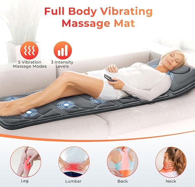 Full Body Massage Mat, Massage Pad with 10 Vibrating Motors for Pain Relief, Back Massager with Heat, Full Body Massage for Back, Lumbar,Leg, Gifts for Men Women, Long 67"